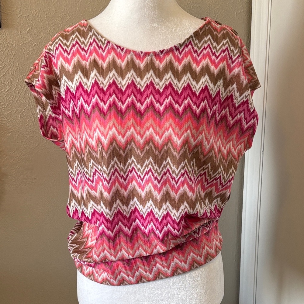 Chevron Patterned Pink and Brown Women's Top